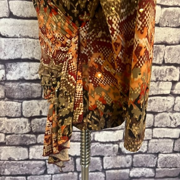Brittany Black Multicolored 3/4 Sleeve Faux Wrap Blouse Size PS - Picture 5 of 9